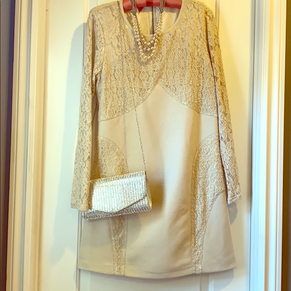 Tracy Reese cream crochet and knit dress size L